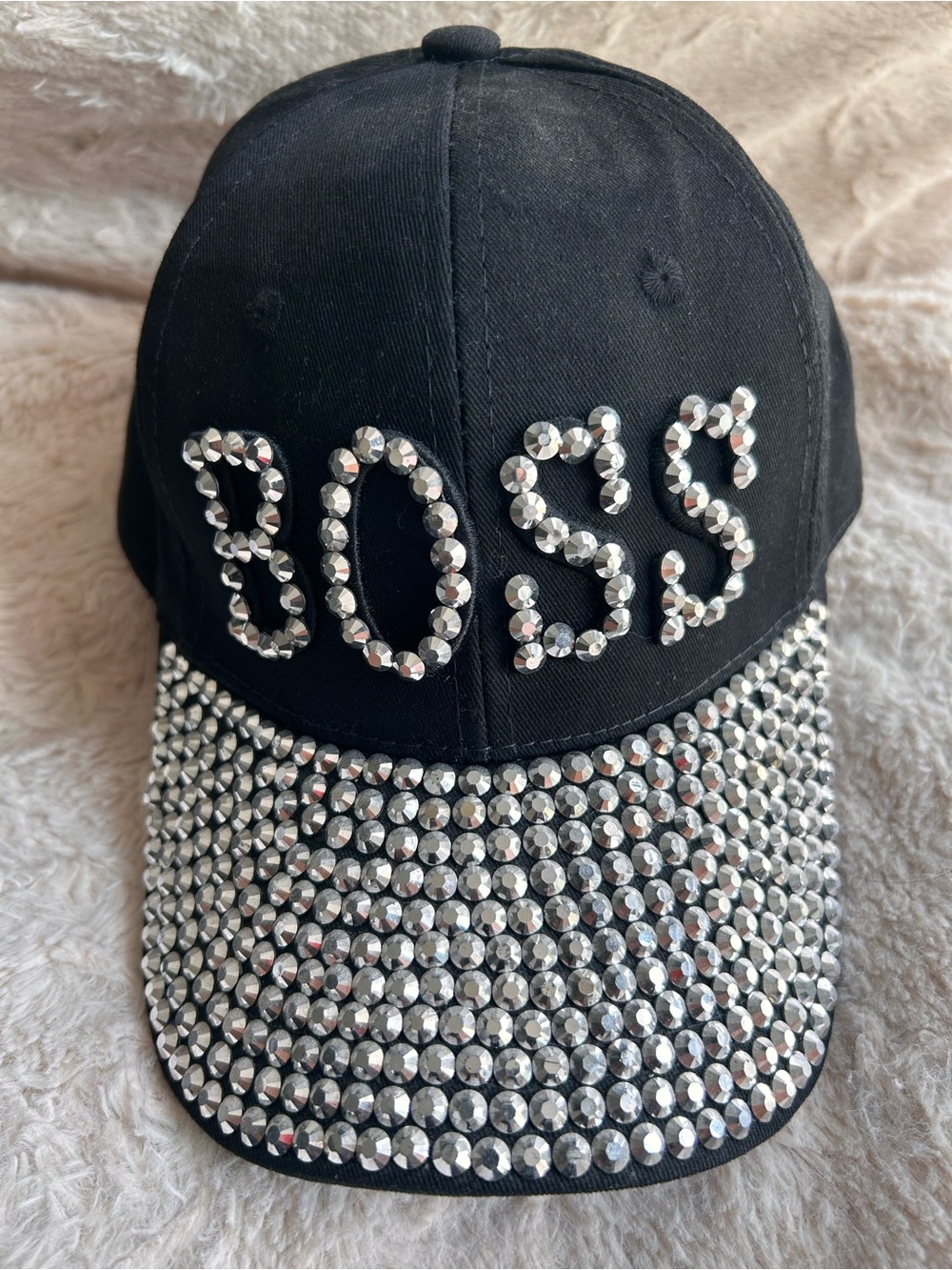 Black Crystal-Stud Baseball Cap - BOSS Style